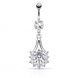 Piercing nombril pendant gris cristaux ronds (D69)