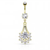 Piercing nombril pendant jaune cristaux ronds (D69)