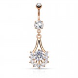 Piercing nombril pendant rose cristaux ronds (D69)