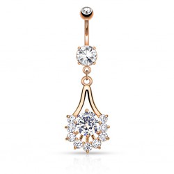 Piercing nombril pendant rose cristaux ronds (D69)