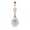 Piercing nombril pendant rose cristaux ronds (D69)