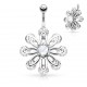 Piercing nombril fleur grise zircones ronds (D18)