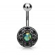Piercing nombril vintage gris rond opalite verte (D32)