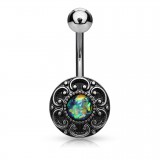 Piercing nombril vintage gris rond opalite verte (D32)