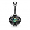 Piercing nombril vintage gris rond opalite verte (D32)