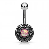 Piercing nombril vintage gris rond opalite rose (D32)