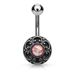Piercing nombril vintage gris rond opalite rose (D32)