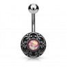 Piercing nombril vintage gris rond opalite rose (D32)
