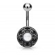 Piercing nombril vintage gris rond opalite blanche (D32)