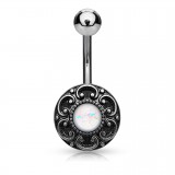 Piercing nombril vintage gris rond opalite blanche (D32)
