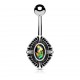 Piercing nombril ovale vintage opalite verte (D109)