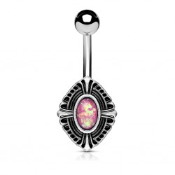 Piercing nombril ovale vintage opalite rose (D109)
