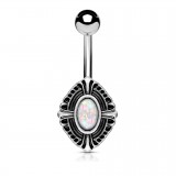 Piercing nombril ovale vintage opalite blanche (D109)