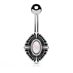 Piercing nombril ovale vintage opalite blanche (D109)