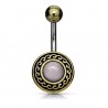 Piercing nombril rond vintage bronze avec quartz (D189)