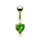 Piercing nombril plaqué-or 02 - Cristal coeur vert-pomme