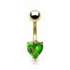 Piercing nombril plaqué-or 02 - Cristal coeur vert-pomme