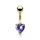 Piercing nombril plaqué-or 02 - Cristal coeur lilas