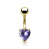 Piercing nombril plaqué-or 02 - Cristal coeur lilas