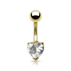 Piercing nombril plaqué-or 02 - Cristal coeur transparent