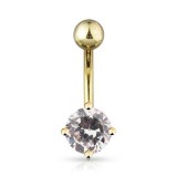 Piercing nombril plaqué-or 04 - Cristal rond transparent