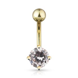 Piercing nombril plaqué-or 04 - Cristal rond transparent