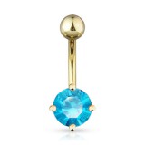 Piercing nombril plaqué-or 04 - Cristal rond bleu-clair