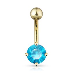Piercing nombril plaqué-or 04 - Cristal rond bleu-clair