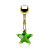 Piercing nombril plaqué-or 03 - Cristal étoile vert-pomme