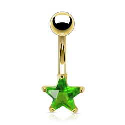 Piercing nombril plaqué-or 03 - Cristal étoile vert-pomme