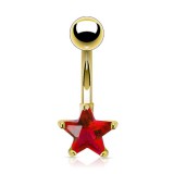 Piercing nombril plaqué-or 03 - Cristal étoile rouge