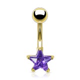 Piercing nombril plaqué-or 03 - Cristal étoile lilas