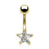 Piercing nombril plaqué-or 03 - Cristal étoile transparent
