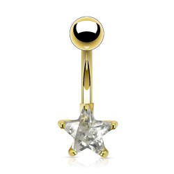 Piercing nombril plaqué-or 03 - Cristal étoile transparent