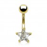 Piercing nombril plaqué-or 03 - Cristal étoile transparent