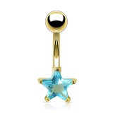 Piercing nombril plaqué-or 03 - Cristal étoile bleu-clair