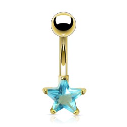 Piercing nombril plaqué-or 03 - Cristal étoile bleu-clair