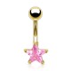 Piercing nombril plaqué-or 03 - Cristal étoile rose