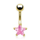 Piercing nombril plaqué-or 03 - Cristal étoile rose