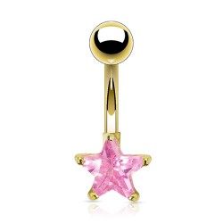 Piercing nombril plaqué-or 03 - Cristal étoile rose