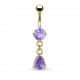 Piercing nombril plaqué-or 08 - Cristal lilas pendant goutte