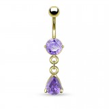Piercing nombril plaqué-or 08 - Cristal lilas pendant goutte