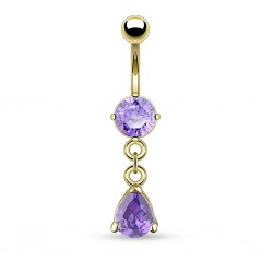 Piercing nombril plaqué-or 08 - Cristal lilas pendant goutte