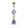 Piercing nombril plaqué-or 08 - Cristal lilas pendant goutte