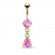 Piercing nombril plaqué-or 08 - Cristal rose pendant goutte