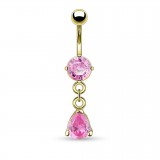 Piercing nombril plaqué-or 08 - Cristal rose pendant goutte