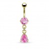 Piercing nombril plaqué-or 08 - Cristal rose pendant goutte