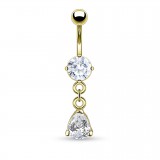 Piercing nombril plaqué-or 08 - Cristal transparent pendant goutte