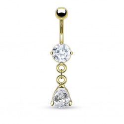 Piercing nombril plaqué-or 08 - Cristal transparent pendant goutte