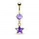 Piercing nombril plaqué-or 07 - Cristal lilas pendant étoile